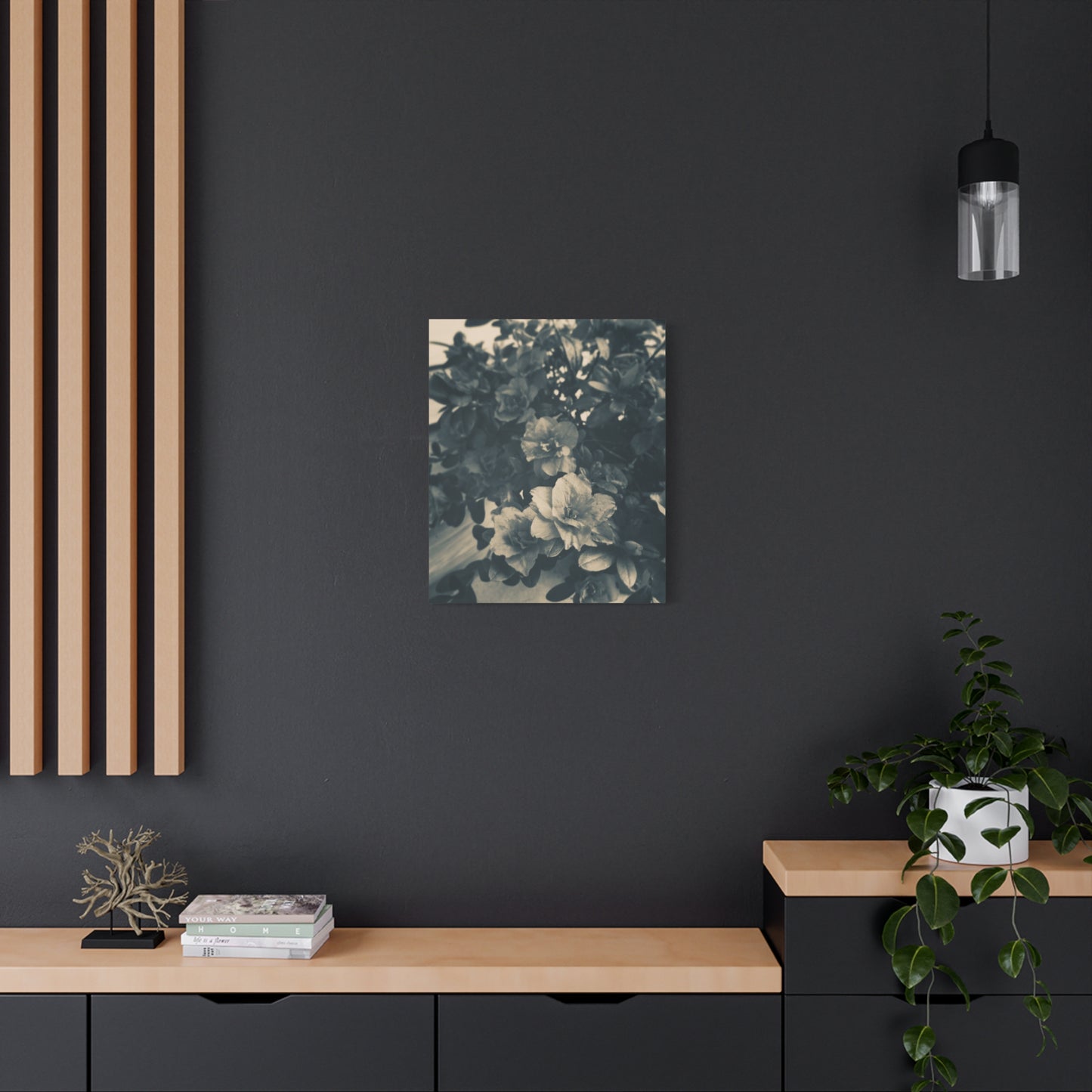 Black & White Floral Matte Canvas Art - Stretched Wall Decor
