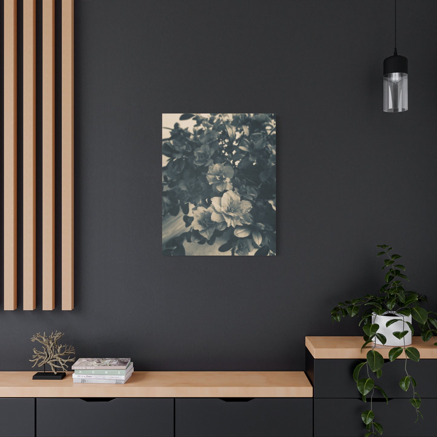 Black & White Floral Matte Canvas Art - Stretched Wall Decor