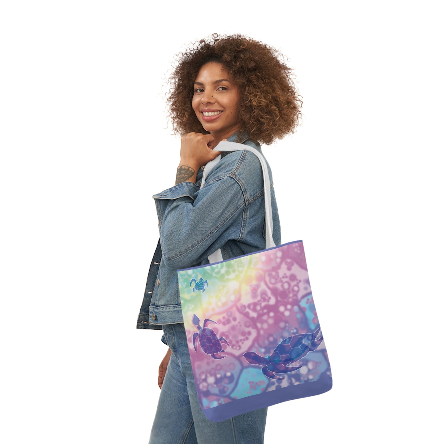 Colorful Turtle Canvas Tote Bag with 5-Color Straps