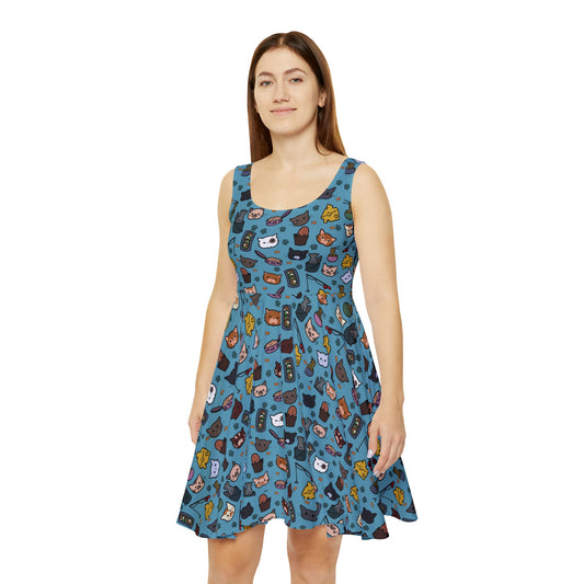 All-things-cats! blue Skater Dress (AOP)